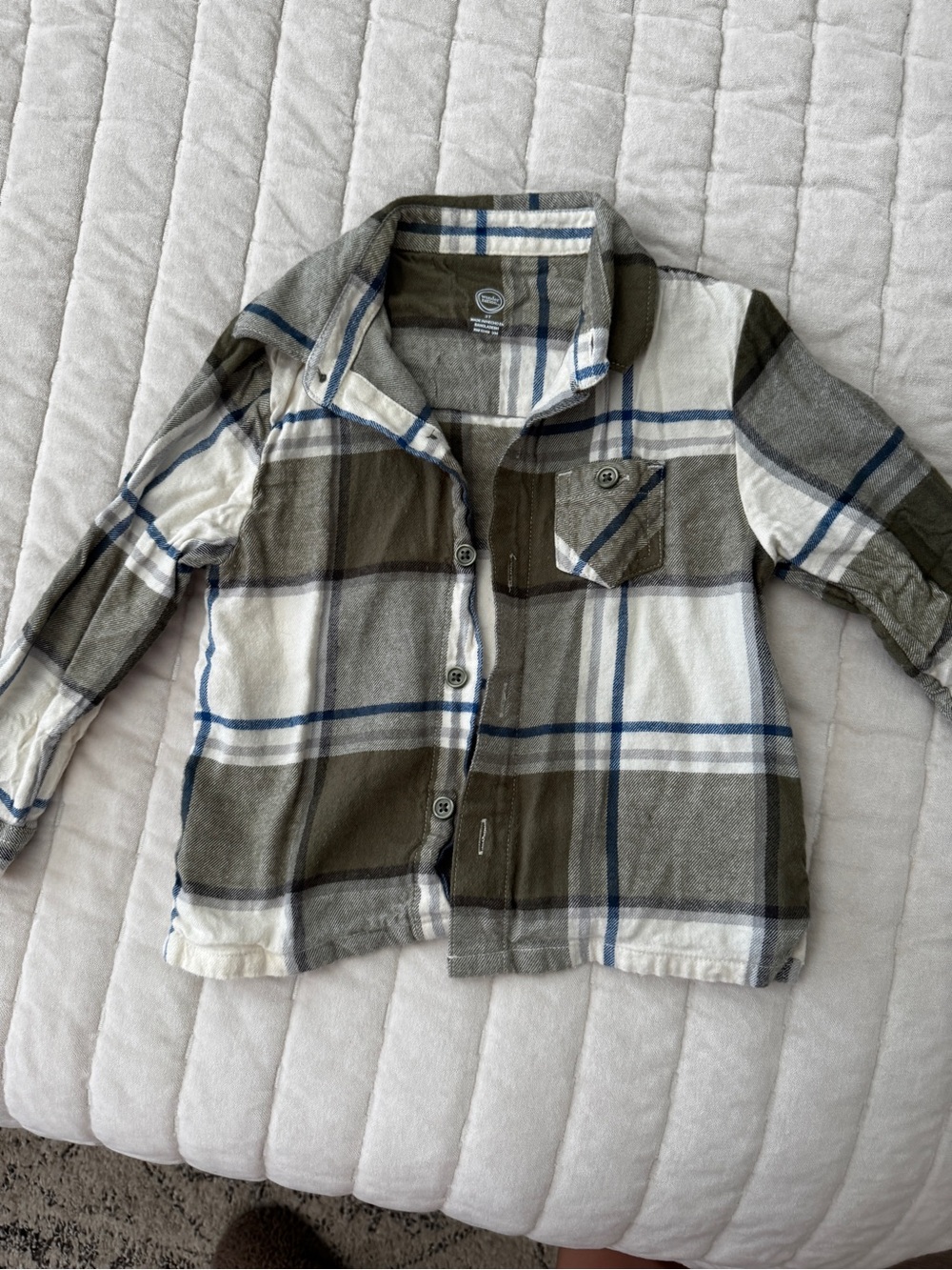 wonder nation Olive Green, White & Blue Plaid Button-Down Shirt